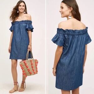 Corey Lynn Calter Chambray Off the Shoulder Ruffle Dress Medium
